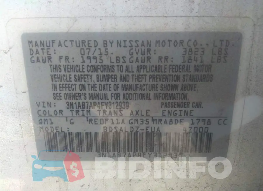 3N1AB7AP4FY312939 Photo# 9