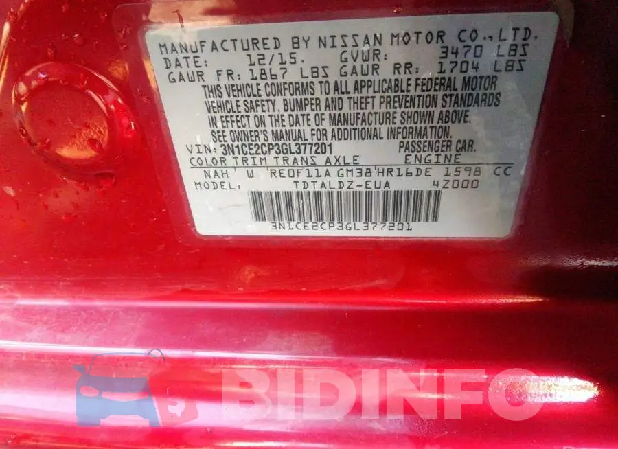 3N1CE2CP3GL377201 Photo# 9