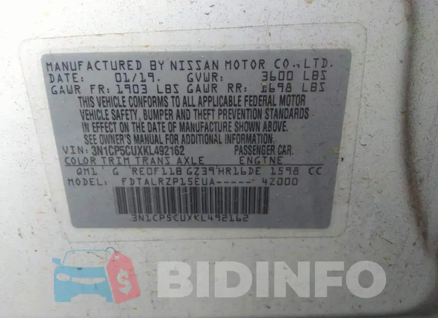 3N1CP5CUXKL492162 Photo# 9