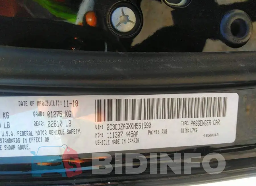 2C3CDZAGXKH551590 Photo# 9