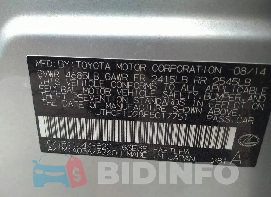 JTHCF1D28F5017751 Photo# 9