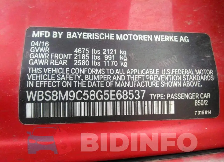 WBS8M9C58G5E68537 Photo# 9