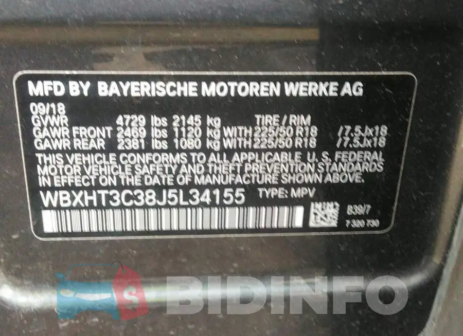 WBXHT3C38J5L34155 Photo# 9