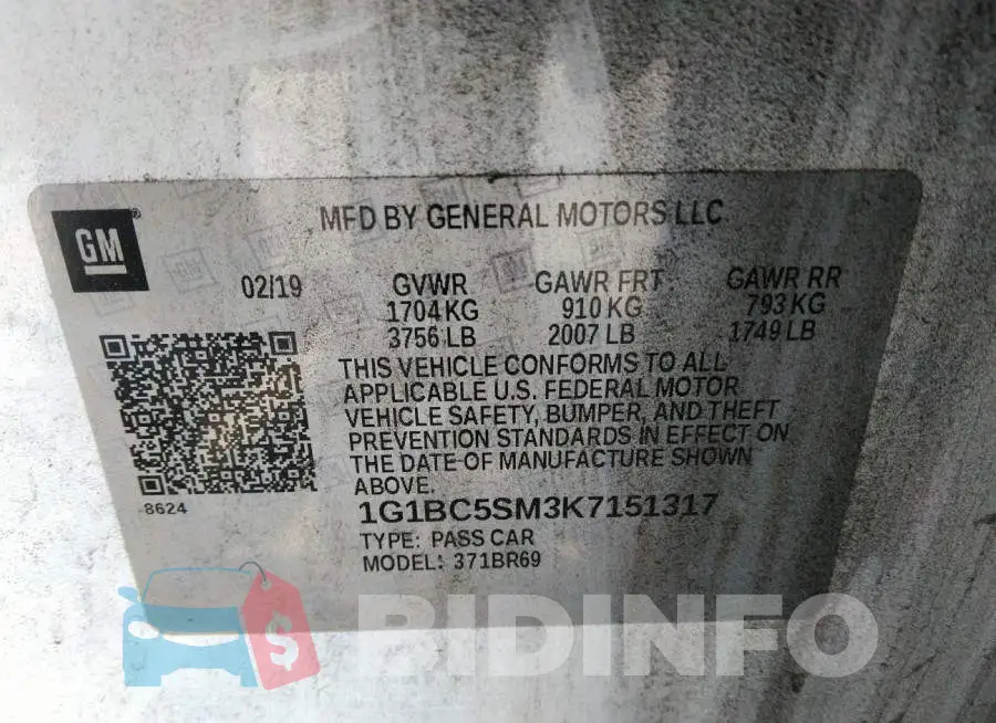 1G1BC5SM3K7151317 Photo# 9