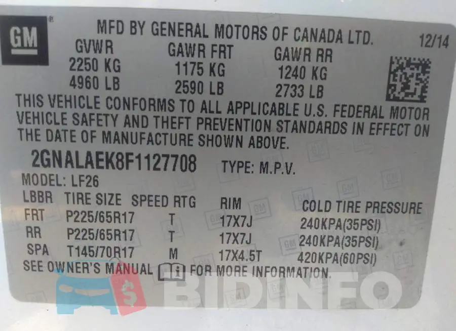 2GNALAEK8F1127708 Photo# 9