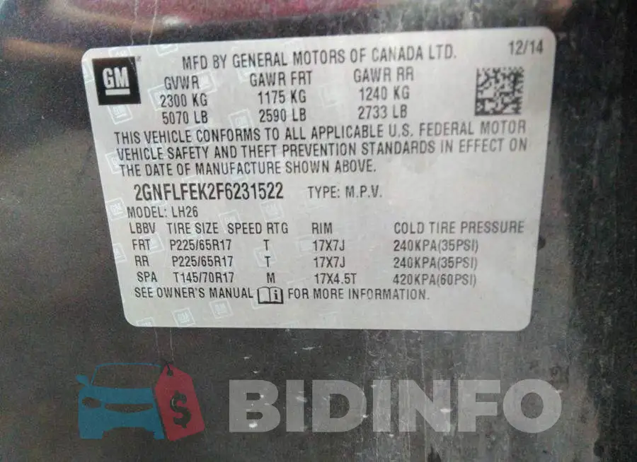 2GNFLFEK2F6231522 Photo# 9