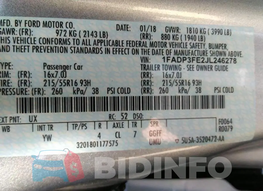1FADP3FE2JL246278 Photo# 9