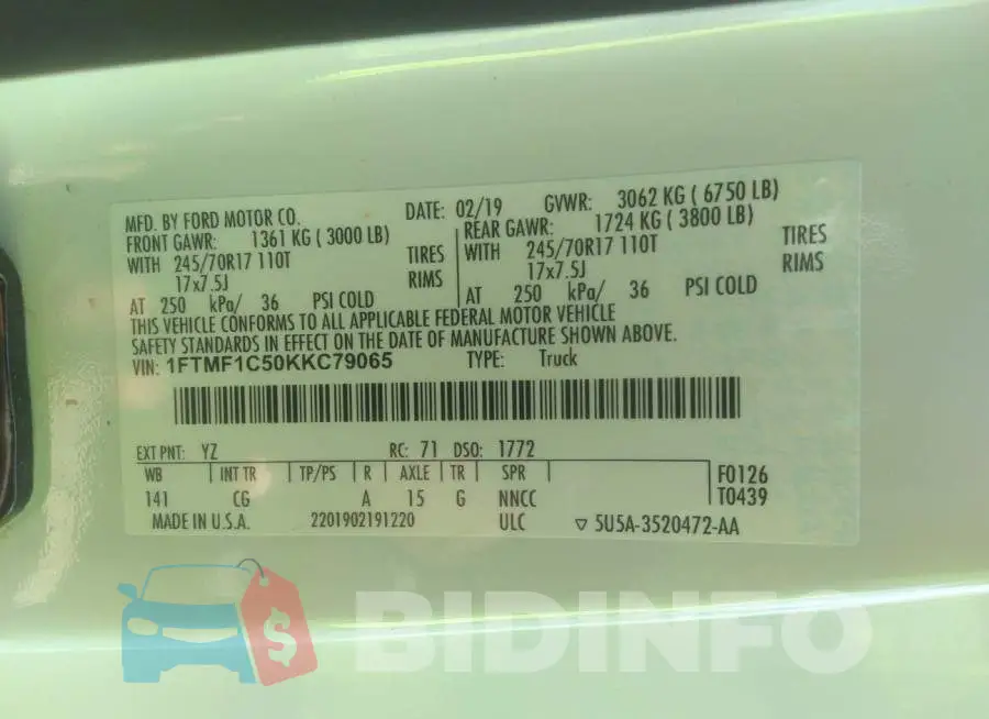 1FTMF1C50KKC79065 Photo# 9