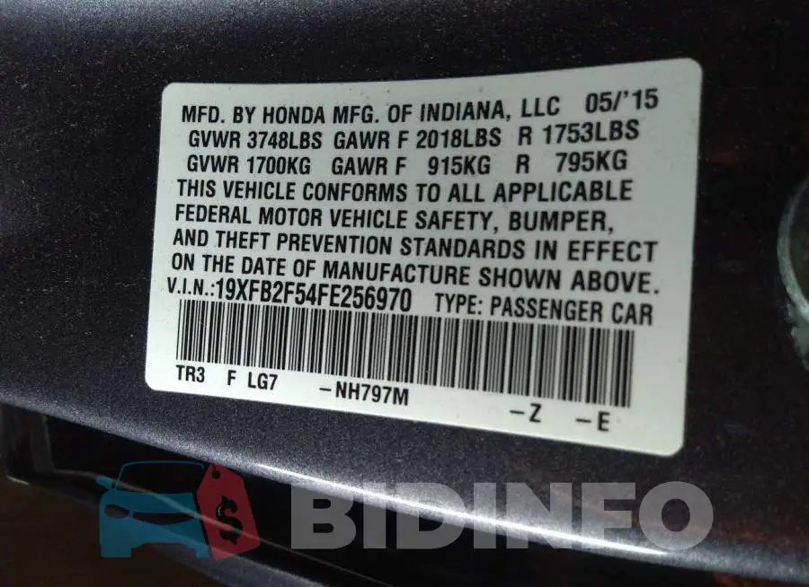 19XFB2F54FE256970 Photo# 9