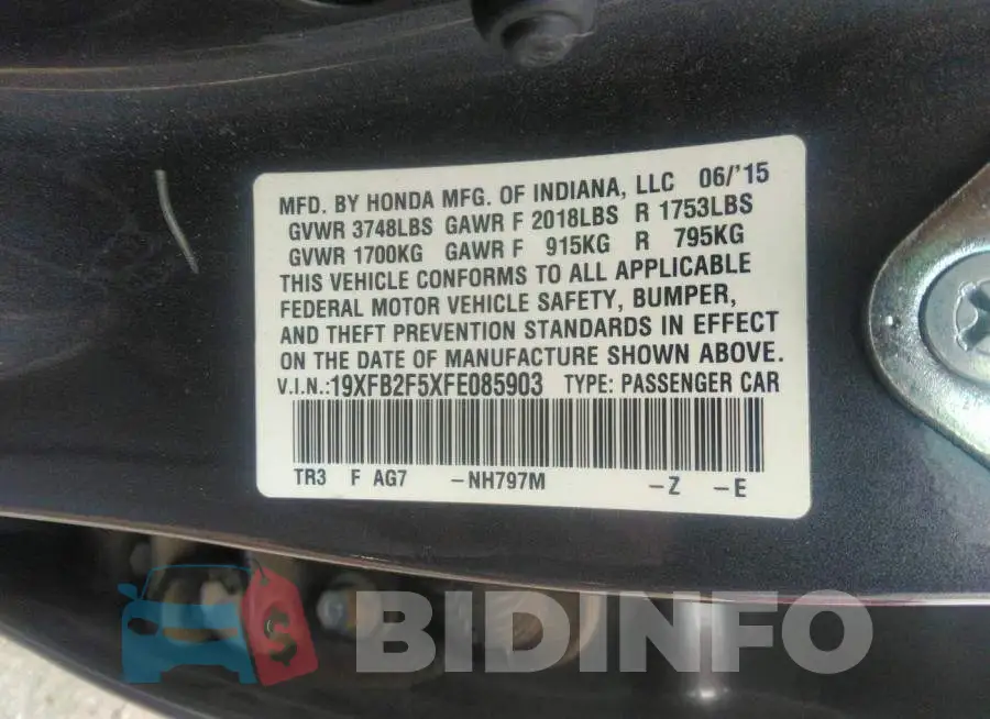 19XFB2F5XFE085903 Photo# 9