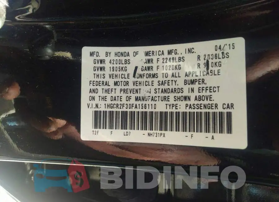 1HGCR2F30FA156110 Photo# 9