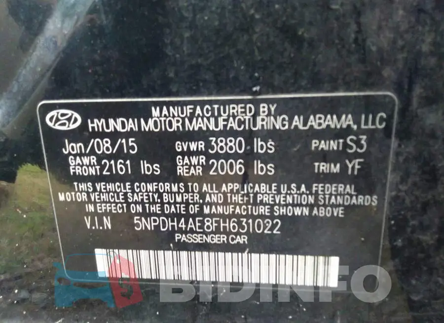 5NPDH4AE8FH631022 Photo# 9