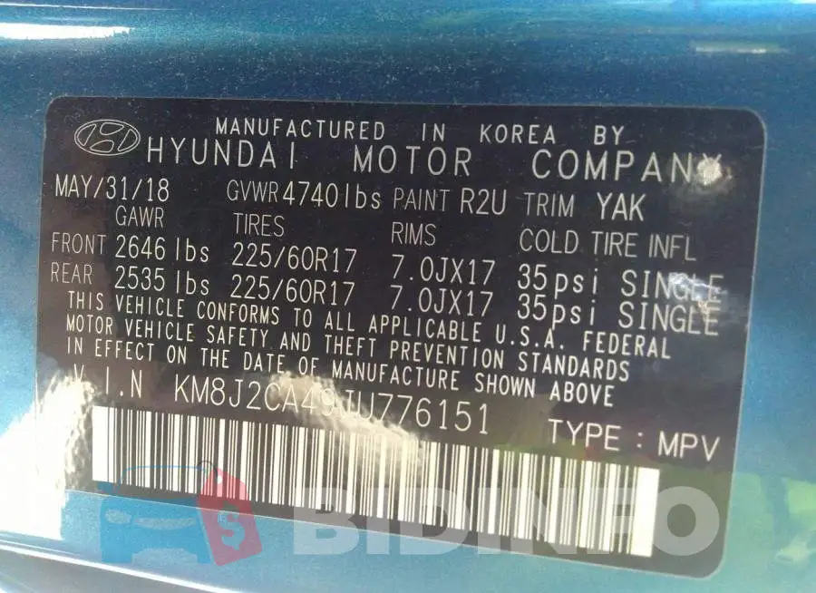 KM8J2CA49JU776151 Photo# 9