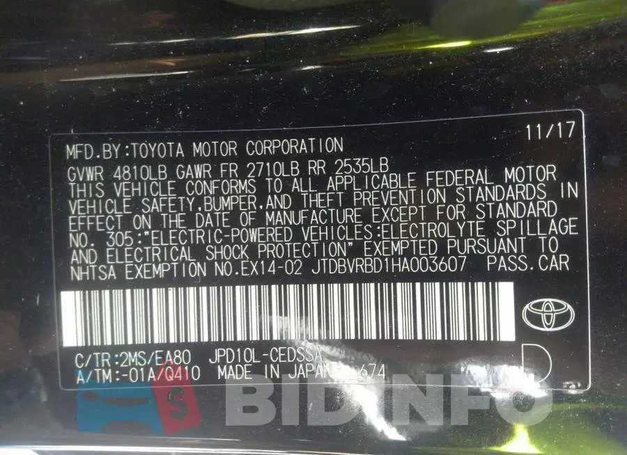 JTDBVRBD1HA003607 Photo# 9