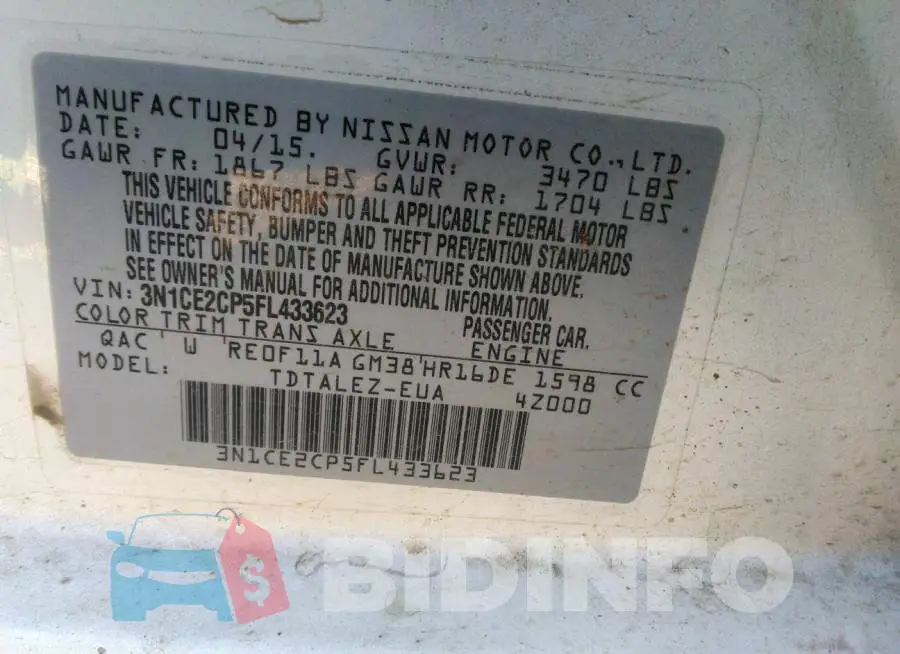 3N1CE2CP5FL433623 Photo# 9