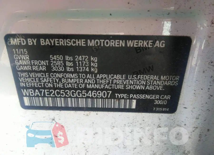 WBA7E2C53GG546907 Photo# 8