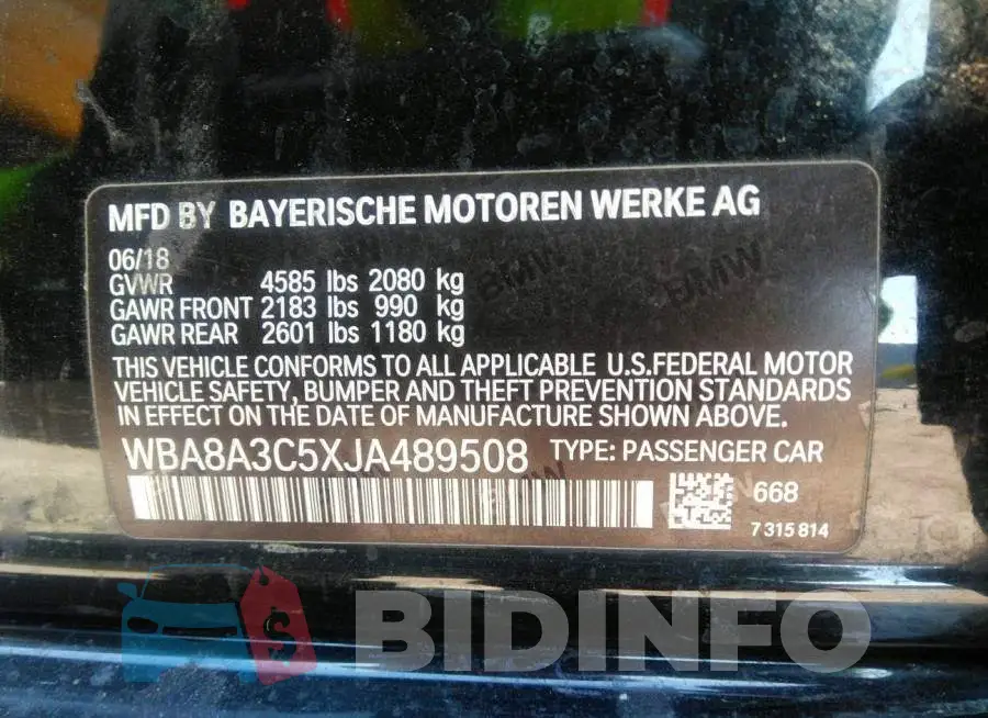 WBA8A3C5XJA489508 Photo# 9