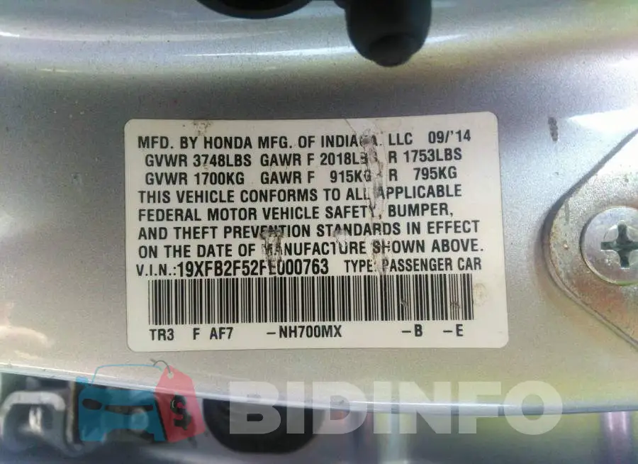 19XFB2F52FE000763 Photo# 9