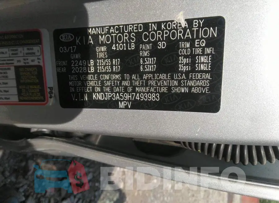 KNDJP3A59H7493983 Photo# 9