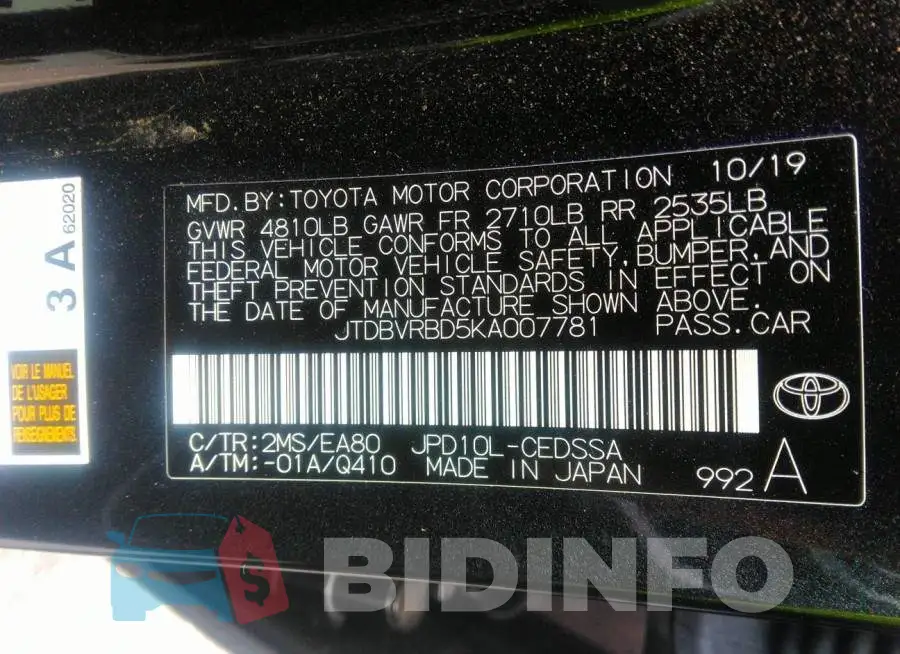 JTDBVRBD5KA007781 Photo# 9