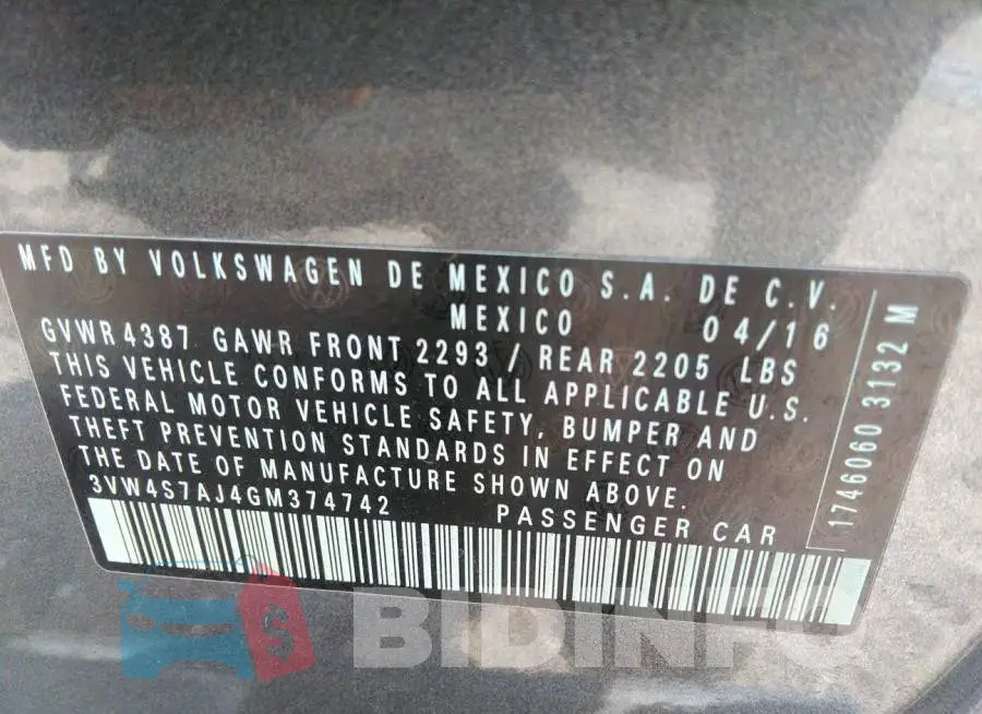 3VW4S7AJ4GM374742 Photo# 9