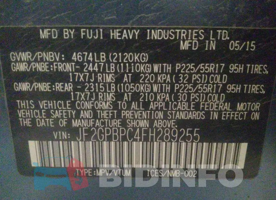 JF2GPBPC4FH289255 Photo# 9