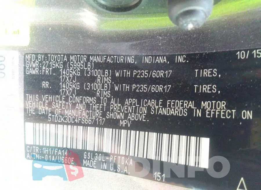 5TDZK3DC4FS667117 Photo# 9