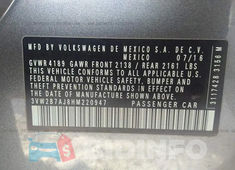 3VW2B7AJ8HM220947 Photo# 9