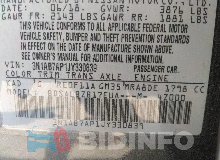 3N1AB7AP1JY330839 Photo# 9