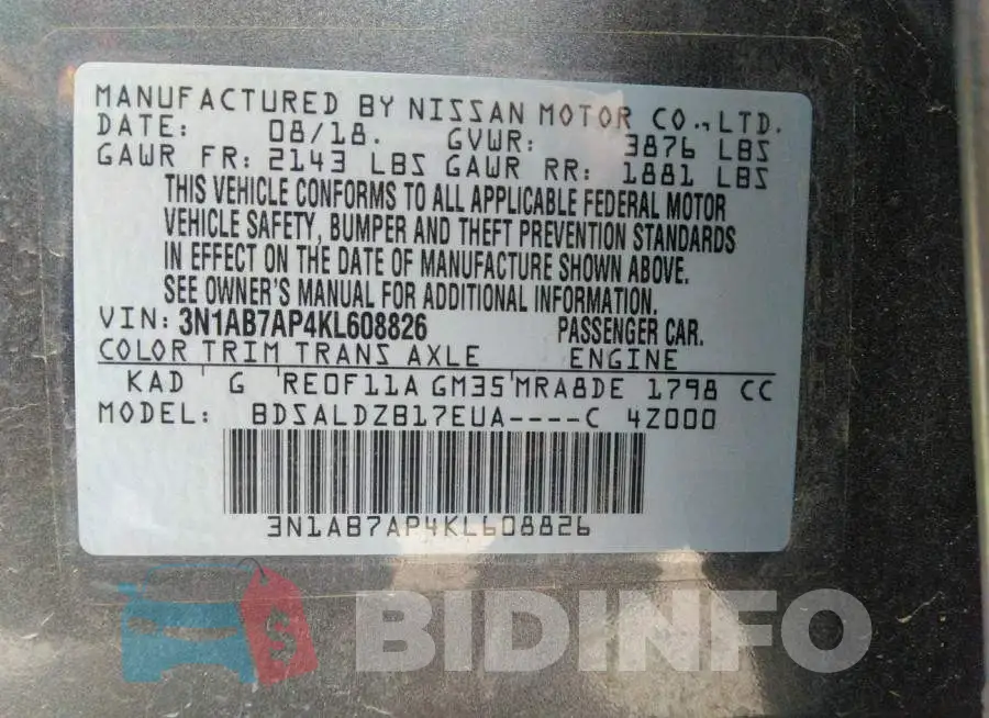3N1AB7AP4KL608826 Photo# 9
