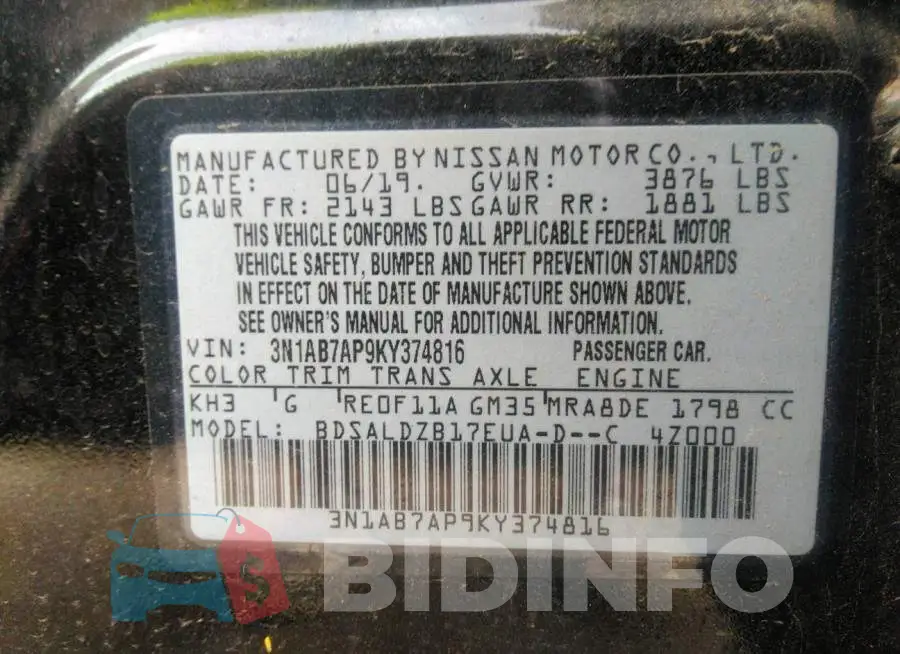 3N1AB7AP9KY374816 Photo# 9