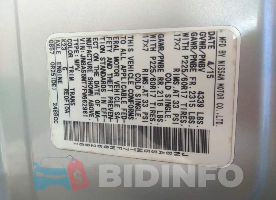 JN8AS5MT7FW662961 Photo# 9