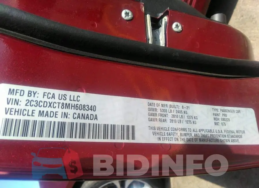 2C3CDXCT8MH608340 Photo# 9