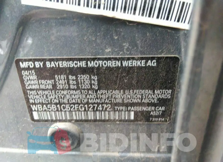 WBA5B1C52FG127472 Photo# 9