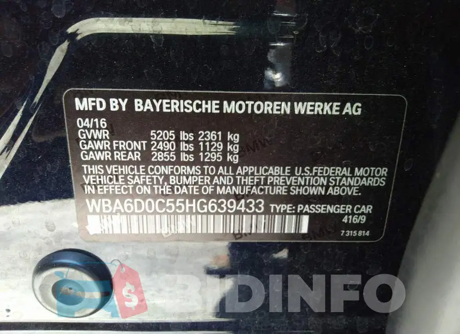 WBA6D0C55HG639433 Photo# 9