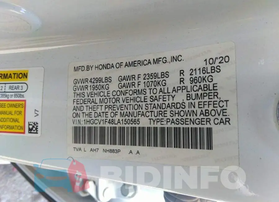 1HGCV1F48LA150565 Photo# 9