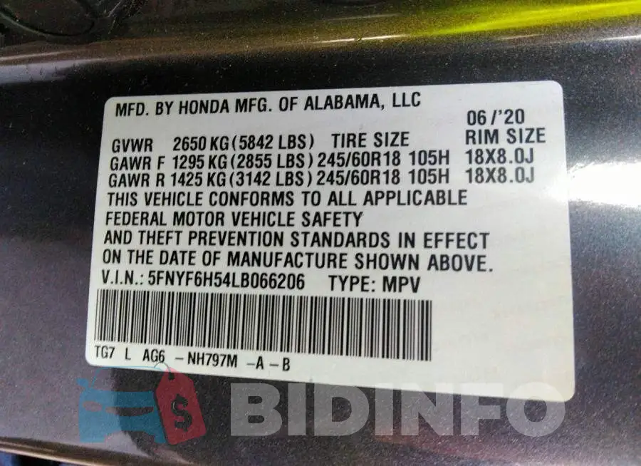 5FNYF6H54LB066206 Photo# 9