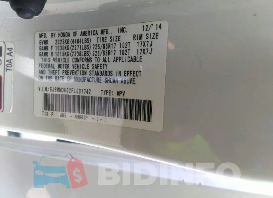 5J6RM3H52FL007742 Photo# 11