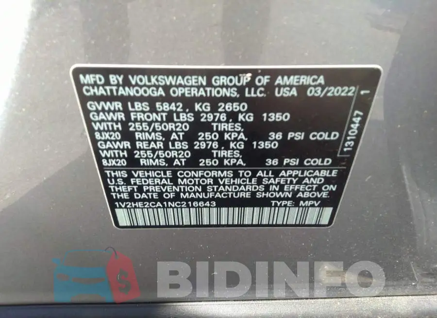 1V2HE2CA1NC216643 Photo# 9