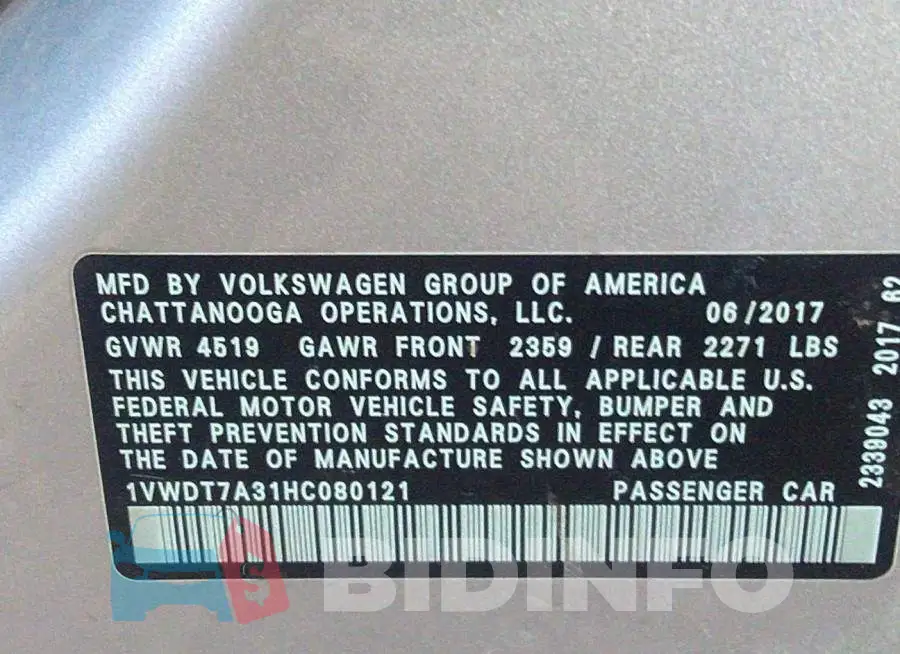 1VWDT7A31HC080121 Photo# 9