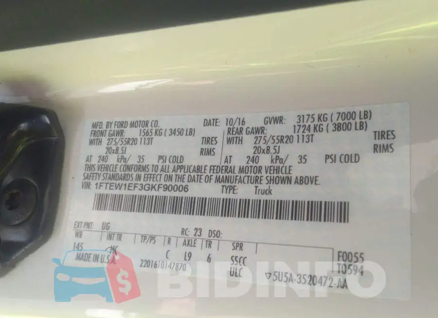 1FTEW1EF3GKF90006 Photo# 9