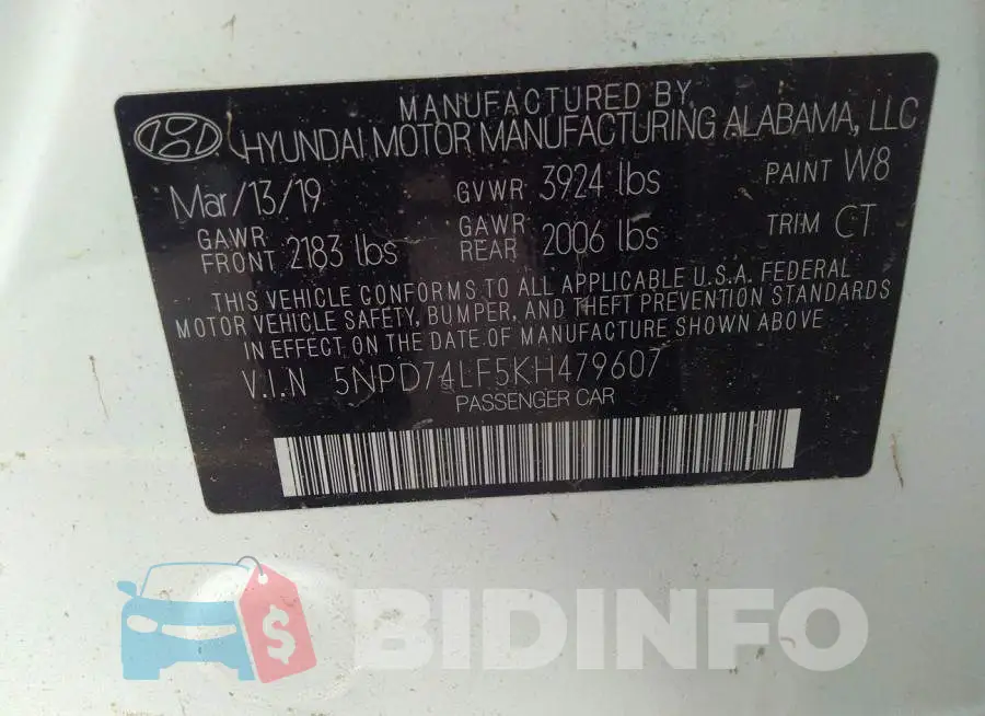 5NPD74LF5KH479607 Photo# 9