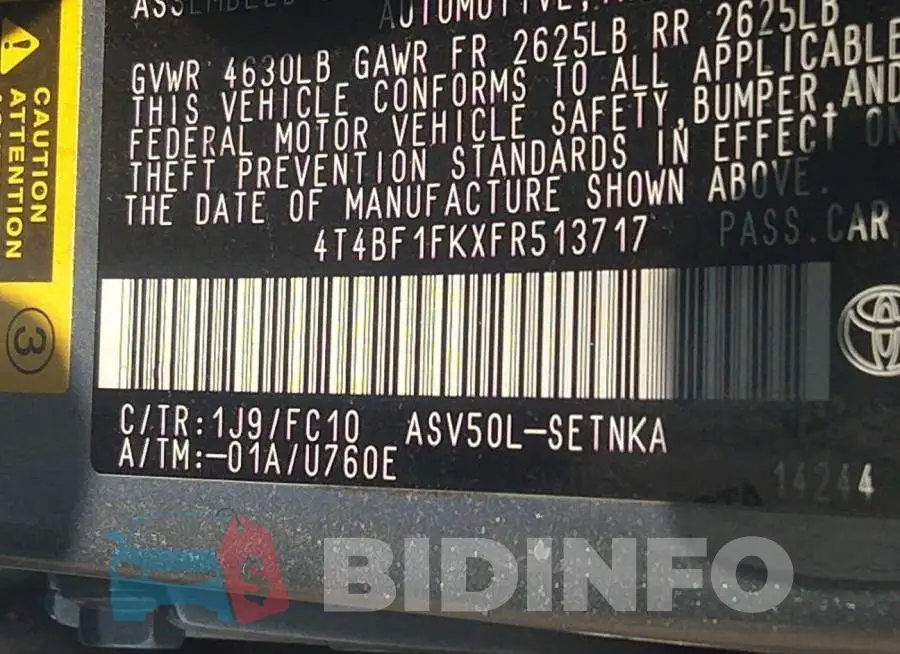 4T4BF1FKXFR513717 Photo# 9