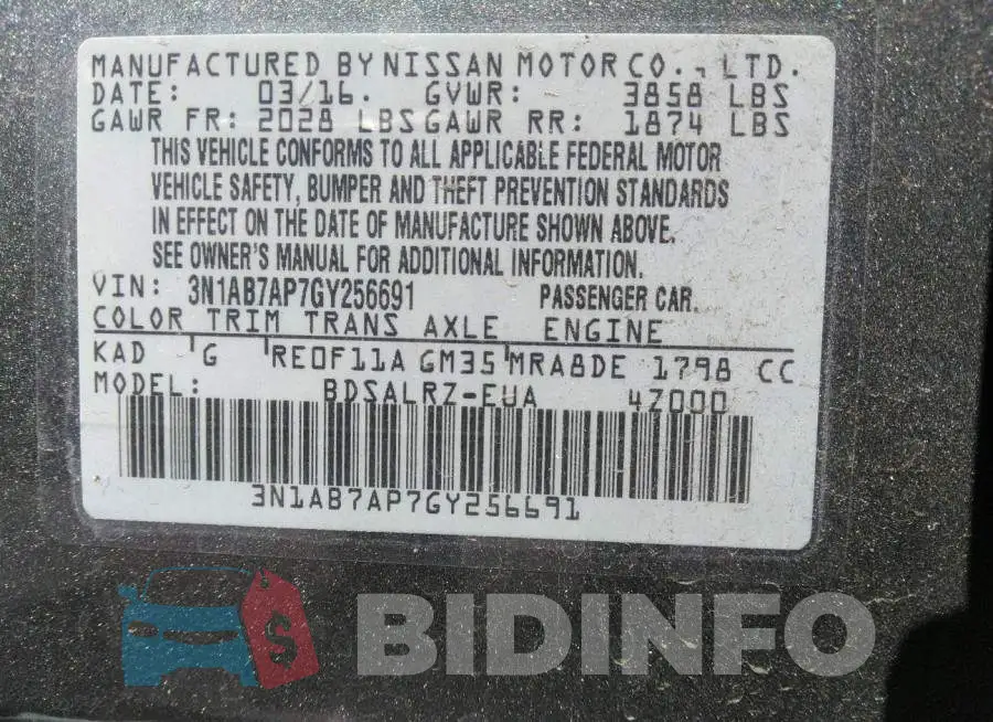 3N1AB7AP7GY256691 Photo# 9