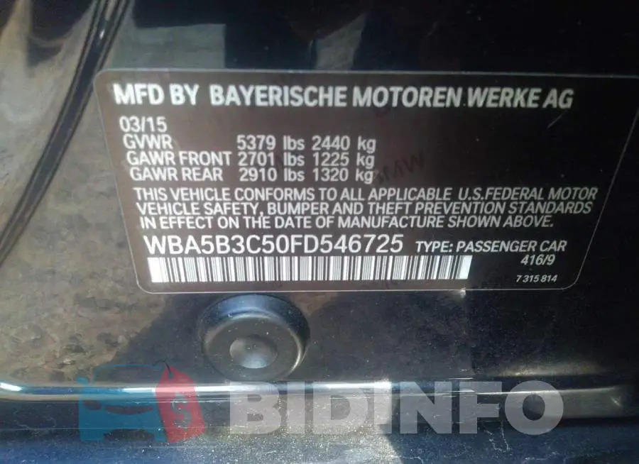 WBA5B3C50FD546725 Photo# 9