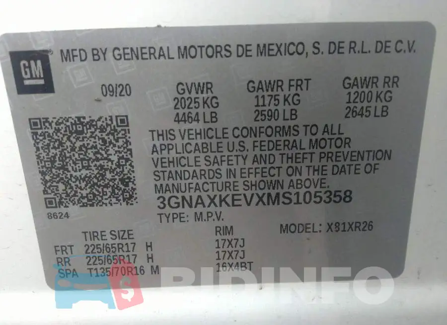3GNAXKEVXMS105358 Photo# 9