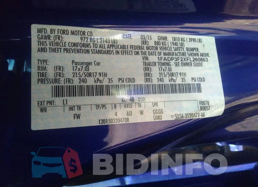 1FADP3F2XFL260863 Photo# 9