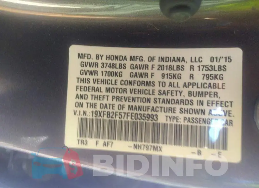 19XFB2F57FE035993 Photo# 9