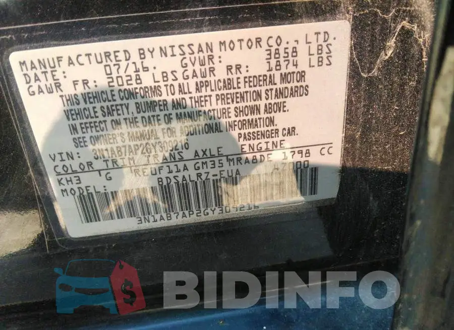 3N1AB7AP2GY309216 Photo# 9