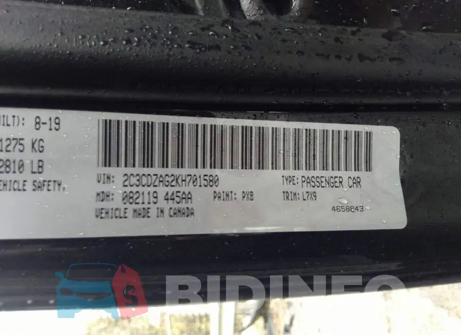 2C3CDZAG2KH701580 Photo# 9